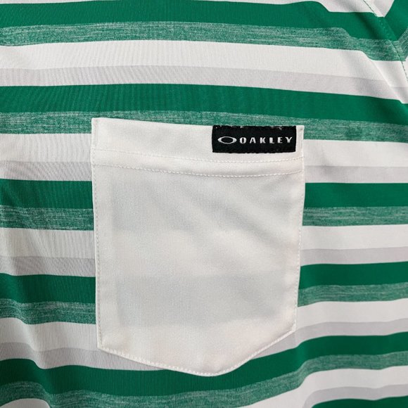 Oakley Men's Hydrolix Green White Striped Polo Shirt XL - Picture 3 of 7